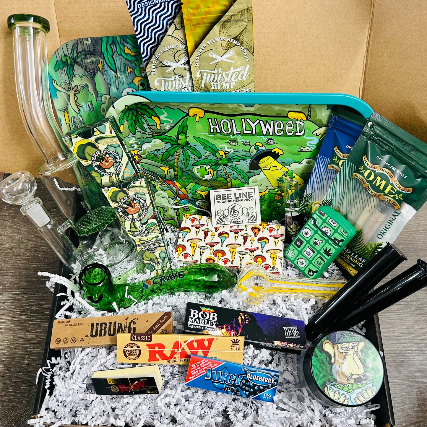 The Headliner - 10" Water Pipe, Sherlock Pipe & Hemp Wraps Premium Gift Box