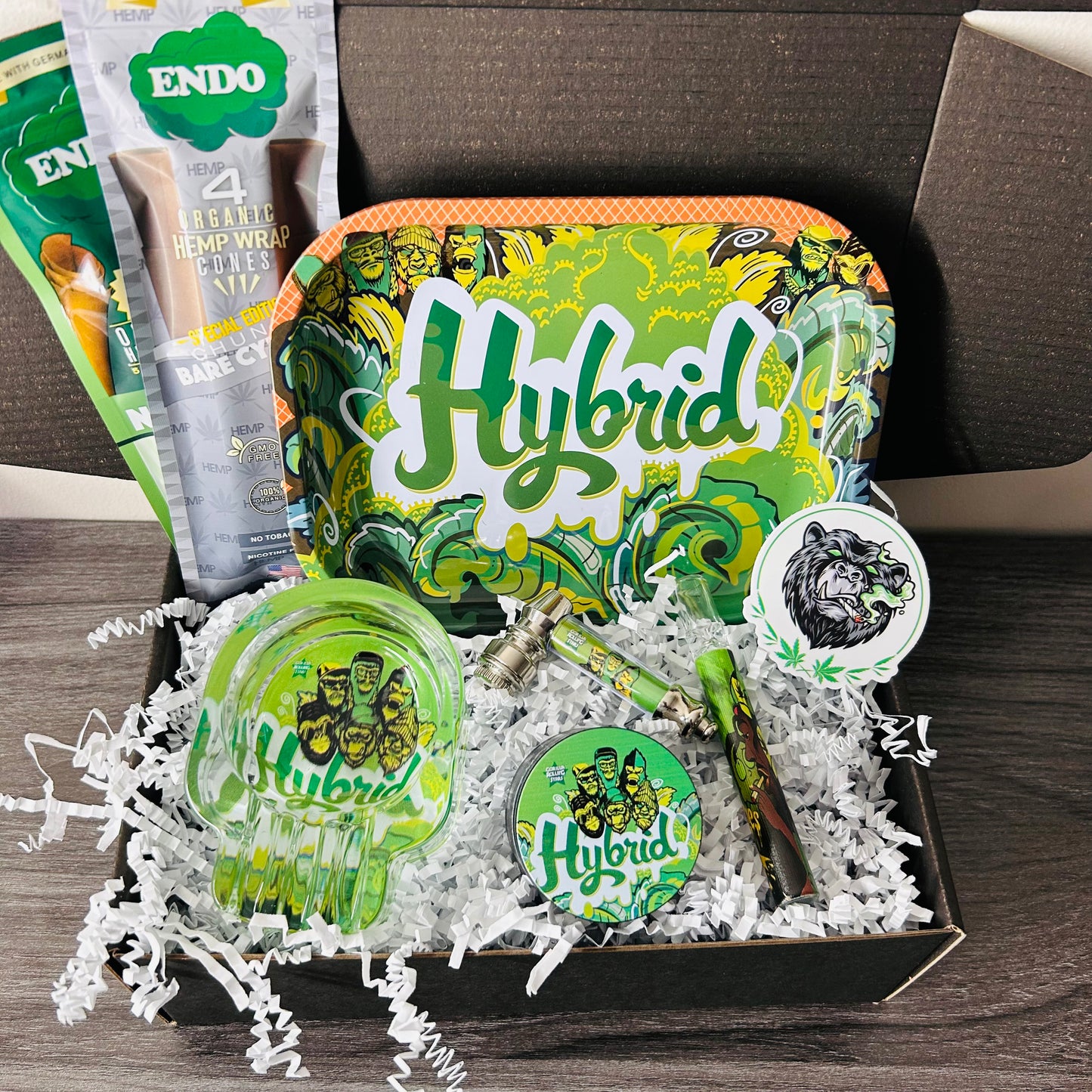 Hybrid - Glass Chillum, Metal Pipe & ENDO Hemp Wrap Gift Box Set