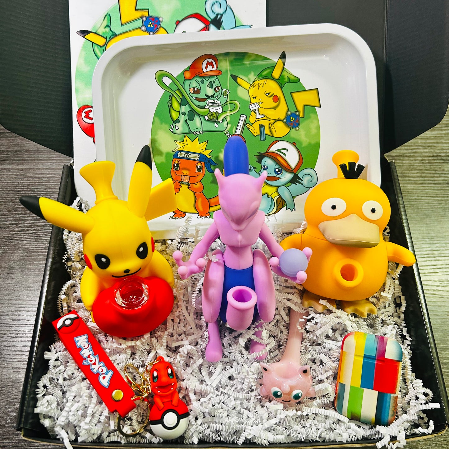 The Catch 'Em All 2.0 Box- Hand-Blown Glass Pipe & Silicone Water Pipes Gift Box - Magnetic Rolling Tray Collector Smoking Kit