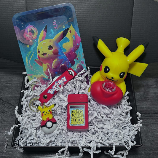 The Pikachu Box- Character Silicone Water Pipe Gift Box - Rolling Tray, Keychain & Torch Smoking Kit